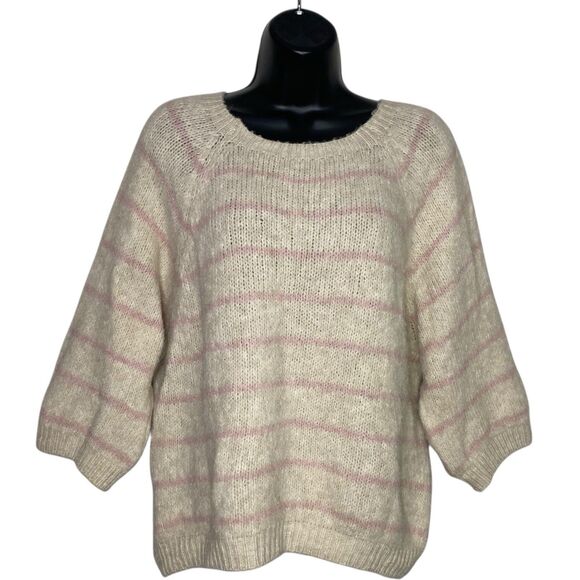 Nina Kendosa Paris Sweater Womens OS 3/4 Sleeve Wool Blend Preppy Boxy Striped - Picture 1 of 9
